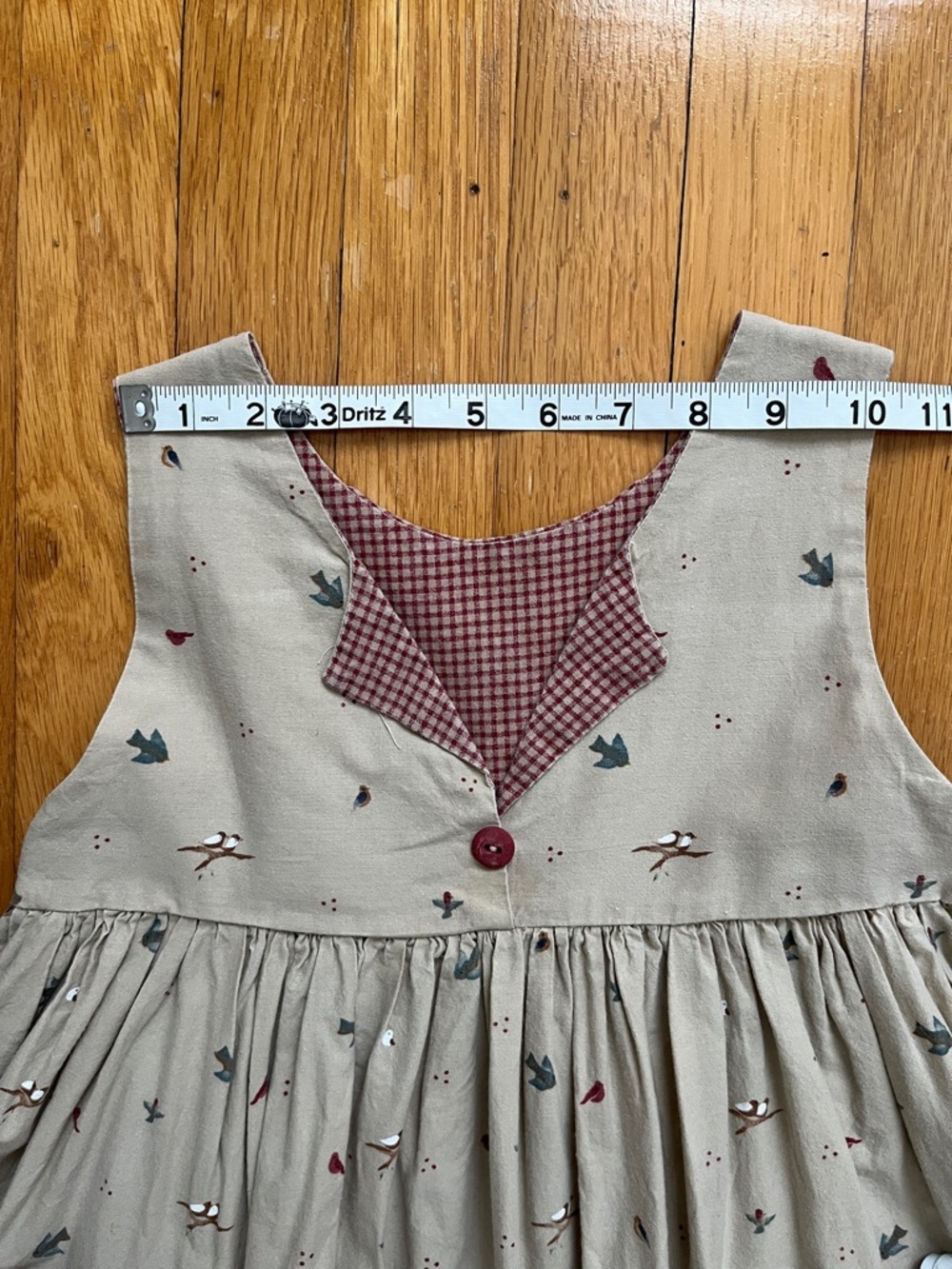 Girls Handmade Cotton Vintage 90s Bird & Birdhouse Country Jumper Dress - Picture 12 of 14
